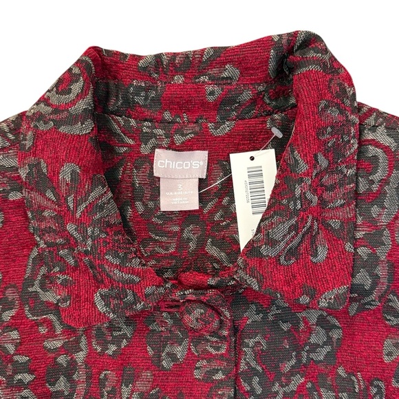 New Chico’s Red Floral Jacquard Topper Jacket Coat Button Front Size 3/Large-16 - Picture 4 of 16